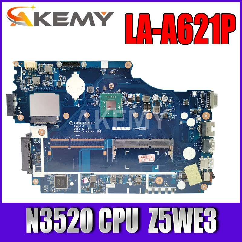 

Akemy For Acer aspire E1-510 E1-510-2500 Laptop Motherboard Z5WE3 LA-A621P NBC3911001 NB.C3911.001 N3520 CPU