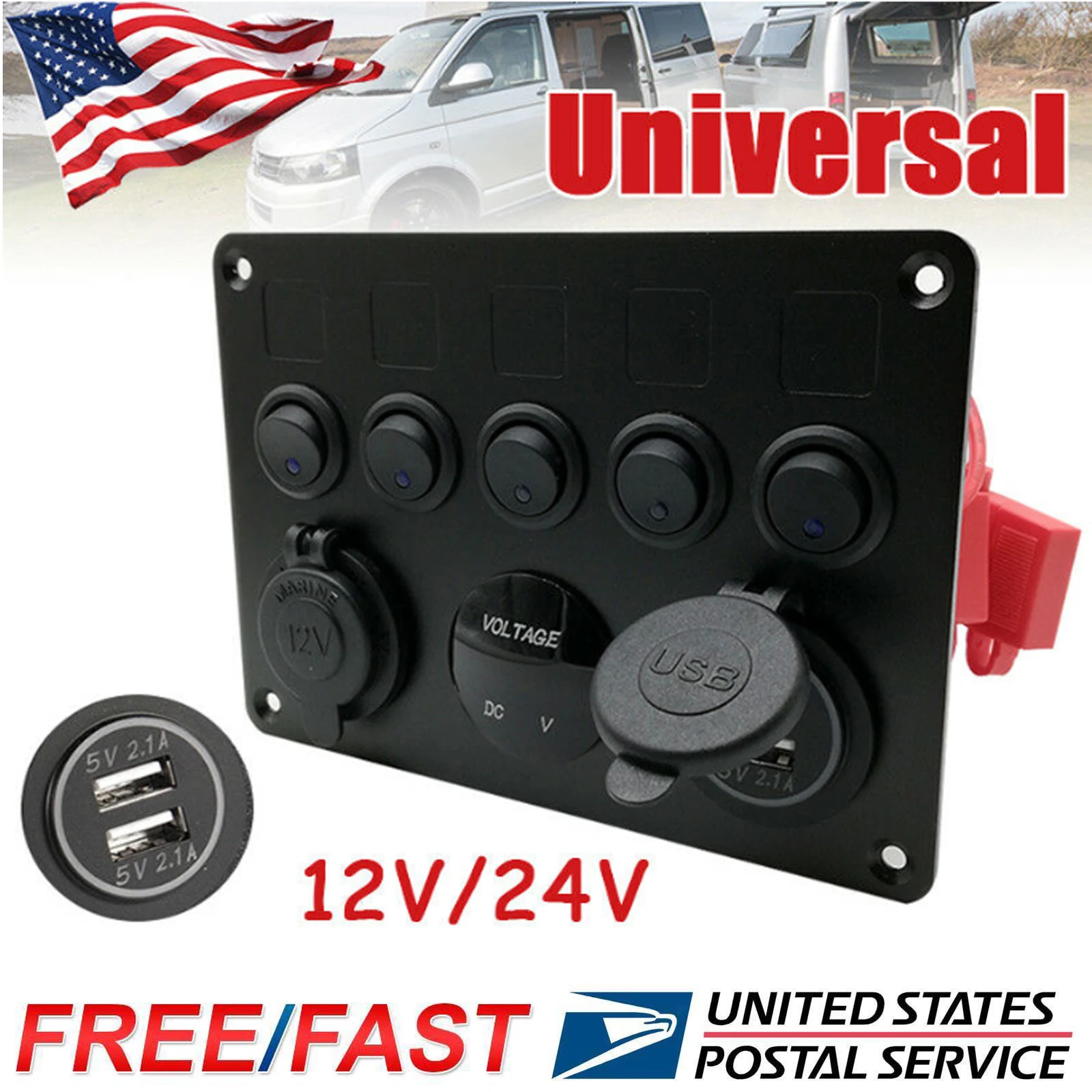 12 24 В 5 банд ВКЛ ВЫКЛ переключатель панель двойной USB разъем зарядное устройство