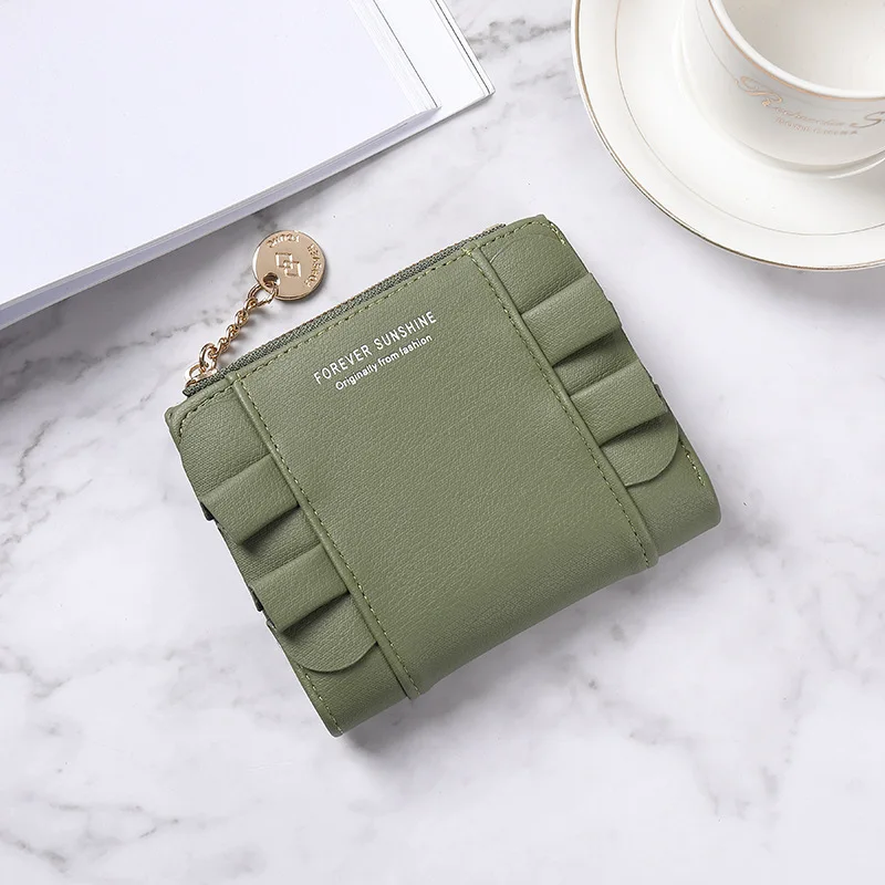 

Korean Small Wallet Women's Short Solid Color Simple Student Two Fold Zipper Buckle Zero Wallet Lovely Tassel Wallet
