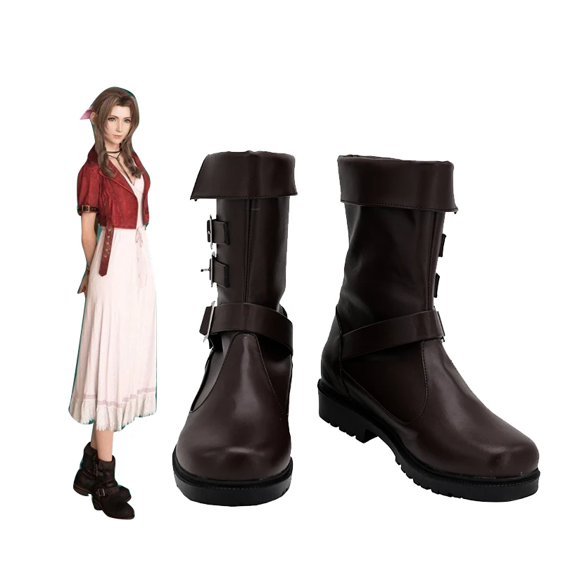 Final Fantasy VII Remake Aerith Gainsborough Cosplay Boots PU Leather Shoes Halloween Cosplay Prop