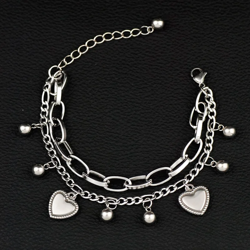 

Hip hop personality fashion heart-shaped layered pendant custom Bracelet men's and women's bracelet for women bangles