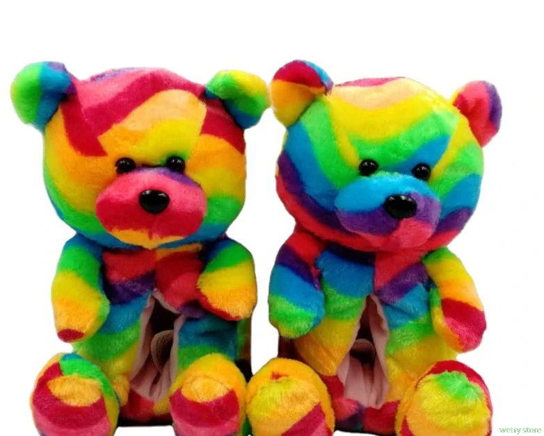 

Teddy Bear women christmas Gift plush slippers Cartoon Cute Bear House Slipper Furry Faux Fur Slides Woman Furry Flip Flop Shoes