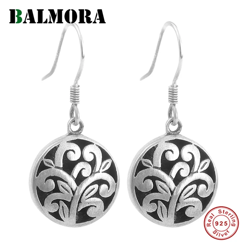 

BALMORA Real 925 Sterling Silver Hollow Flower Drop Dangle Earrings for Women Wedding Gift Ethnic Elegant Fashion Jewelry Bijoux