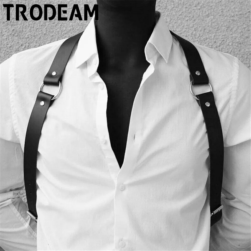 

TRODEAM Men's Bondage Lingerie Gay Bdsm Chest Bondages Punk Adjustable PU Leather Harness Fetish Gothic Body Chest Harness Belts
