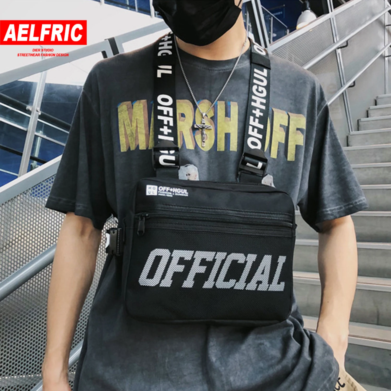 Фото AELFRIC уличная одежда тактический жилет стиль хип-хоп стандартная сумка для мужчин