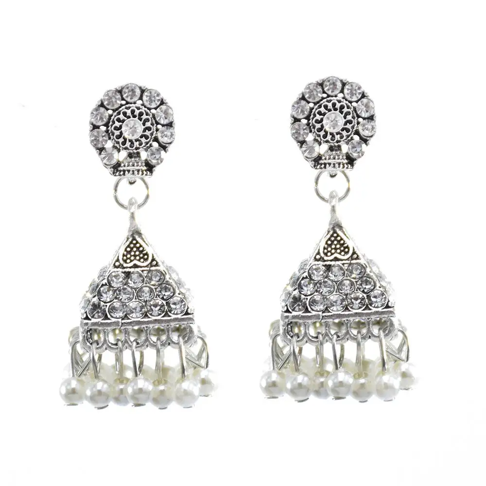 

New Bohemian Ethnic Earrings with Rhinestones, European and American Pearl Tassel Jewelry Earrings.