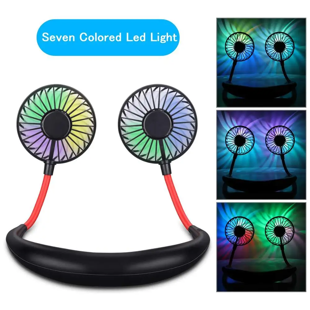 

Portable Hanging Neck Sports Fan Hands Free USB Rechargeable Dual Fans Mini Air Cooler Summer Head Fan Mini Necklace Fan