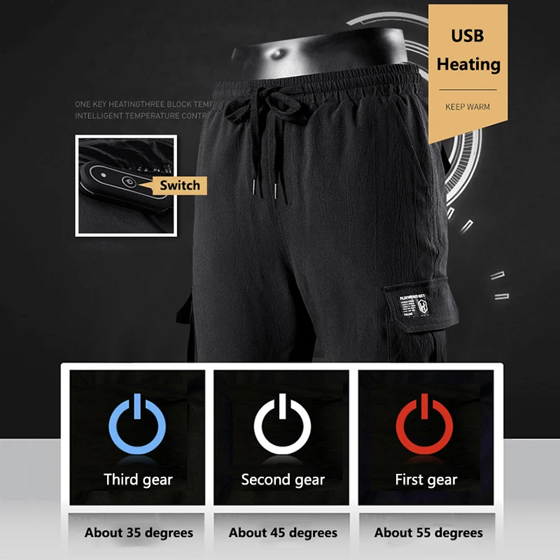 Мужские уличные зимние штаны с электрическим подогревом и USB утолщенные теплые