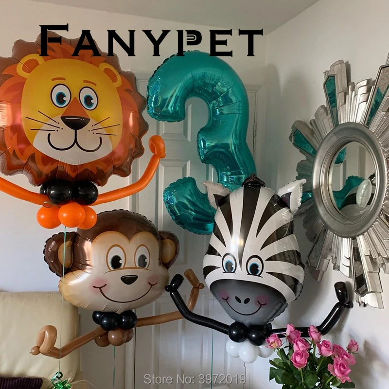 

1Pc Jungle Animal Tiger Lion Monkey Zebra Giraffe Cow Air Helium Balloon Kids Safari Birthday Party decoration Zoo Theme balloo