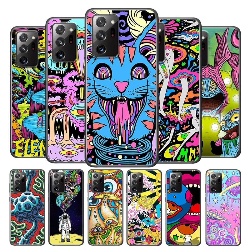 

Colourful Psychedelic Trippy For Samsung Note 20 Ultra Plus 10 9 8 F52 M62 M60 M31 M02 M01 Core Silicone Soft Black Phone Case