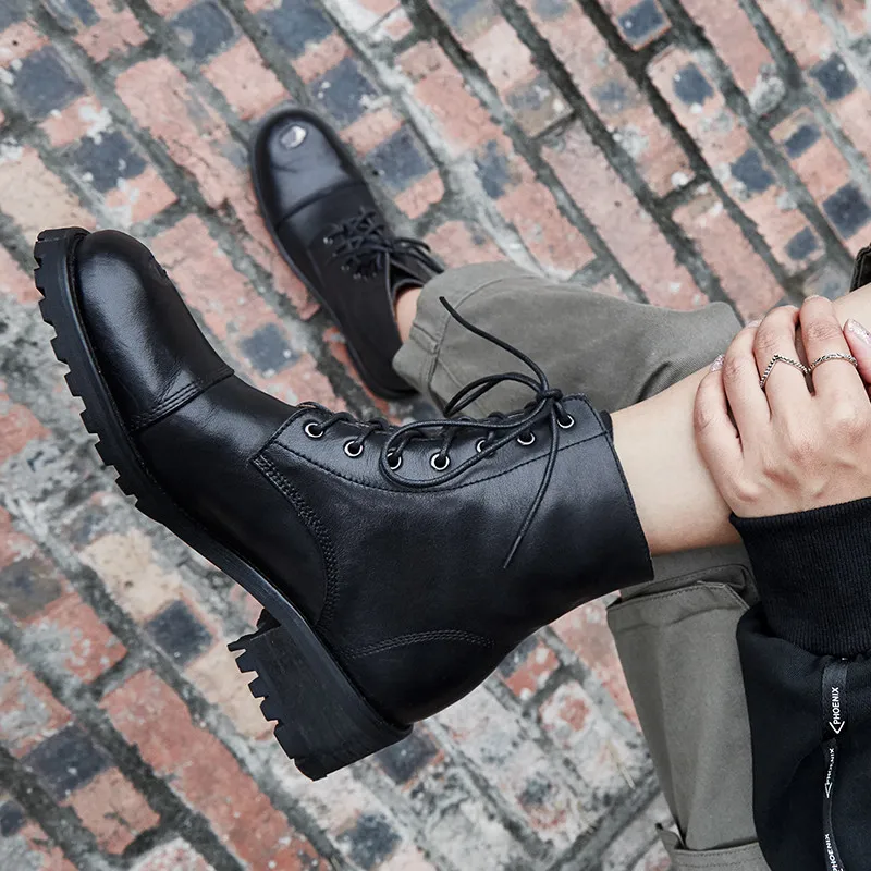 Beli Totomela 2020 Terbaru Persegi Tumit Sepatu Kasual Wanita Semata Kaki Renda Musim Gugur Musim Dingin Vintage Asli Kulit Sepatu Wanita