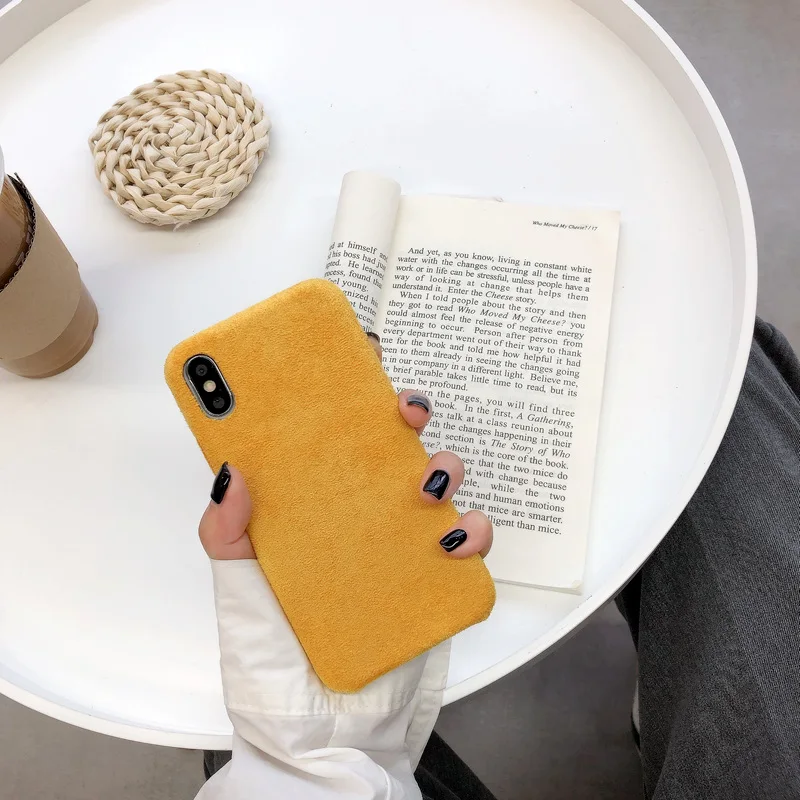 Модный однотонный чехол для iphone XS Max XR X, чехол для iphone 6, 6 s, 7, 8 plus, милый зимний чехол s, шерстяная ткань с мягким ворсом - Цвет: yellow
