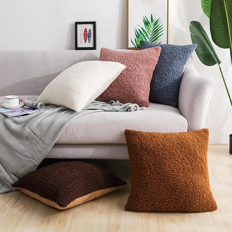 7 colors Light luxury 3D soft plush sofa decorative cushion cover brown pink white blue pillow home office car pillowcase | Дом и сад