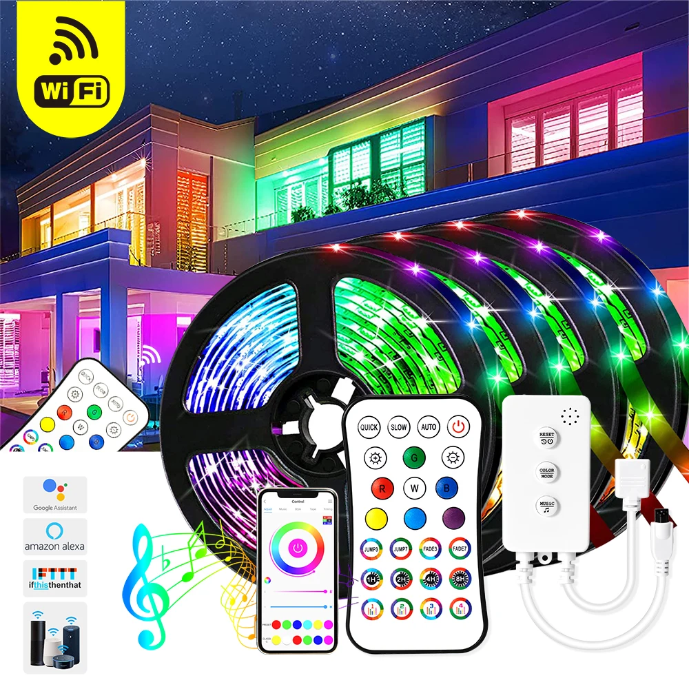 

12V LED Strip Lights RGB Led Light 5050 SMD 2835 Flexible Waterproof Tape Diode WIFI Alexa Phone Control DC Adapter 5M-30M