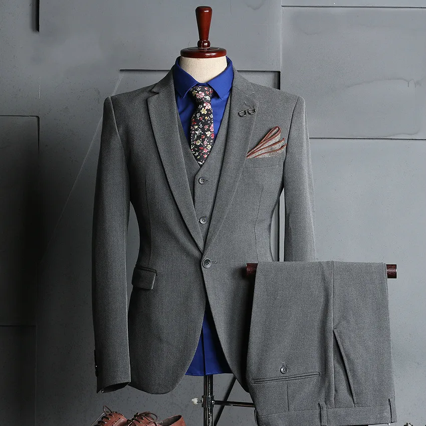 

Mens Suits 3 Piece Business Tuxedos One Button Shawl Lapel Wedding Dress Suits Formalwear Terno Masculino Slim Fit