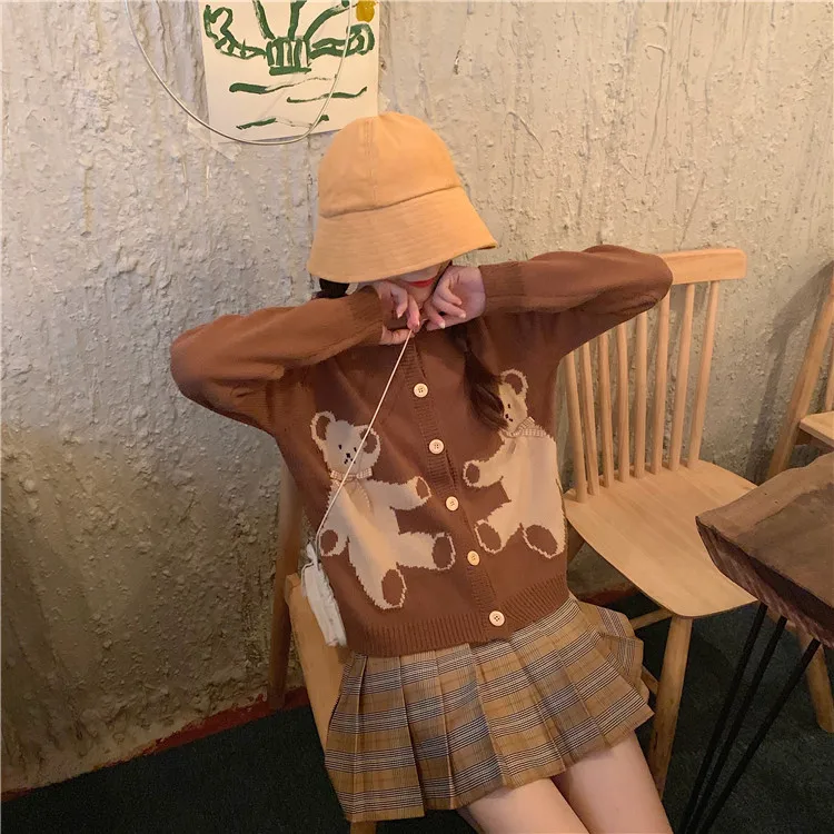 blusas mujer de moda sweet style bow cartoon single breasted o-neck cardigan Women's Clothing long sleeve Sweaters ladies |