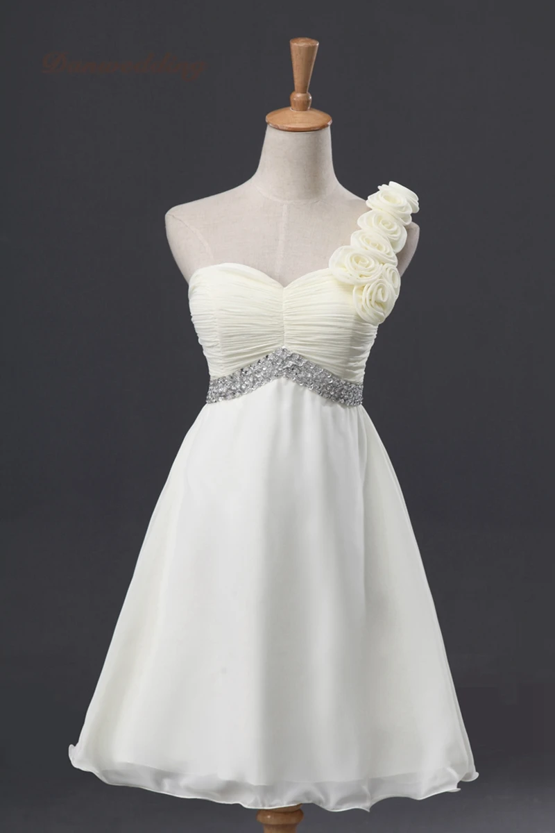 Elegant One-Shoulder Short/Mini Homecoming Dress Hand Made Flowers Beaded Graduation A-Line Party Gowns Real Photo Zipper | Свадьбы и