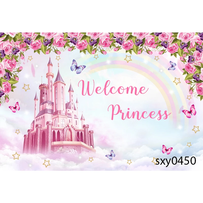 Sensfun Gold Crown Flower Pink Princess Girls Newborn Baby Shower 1st Birthday Party Backdrop Customized Photography Background |
