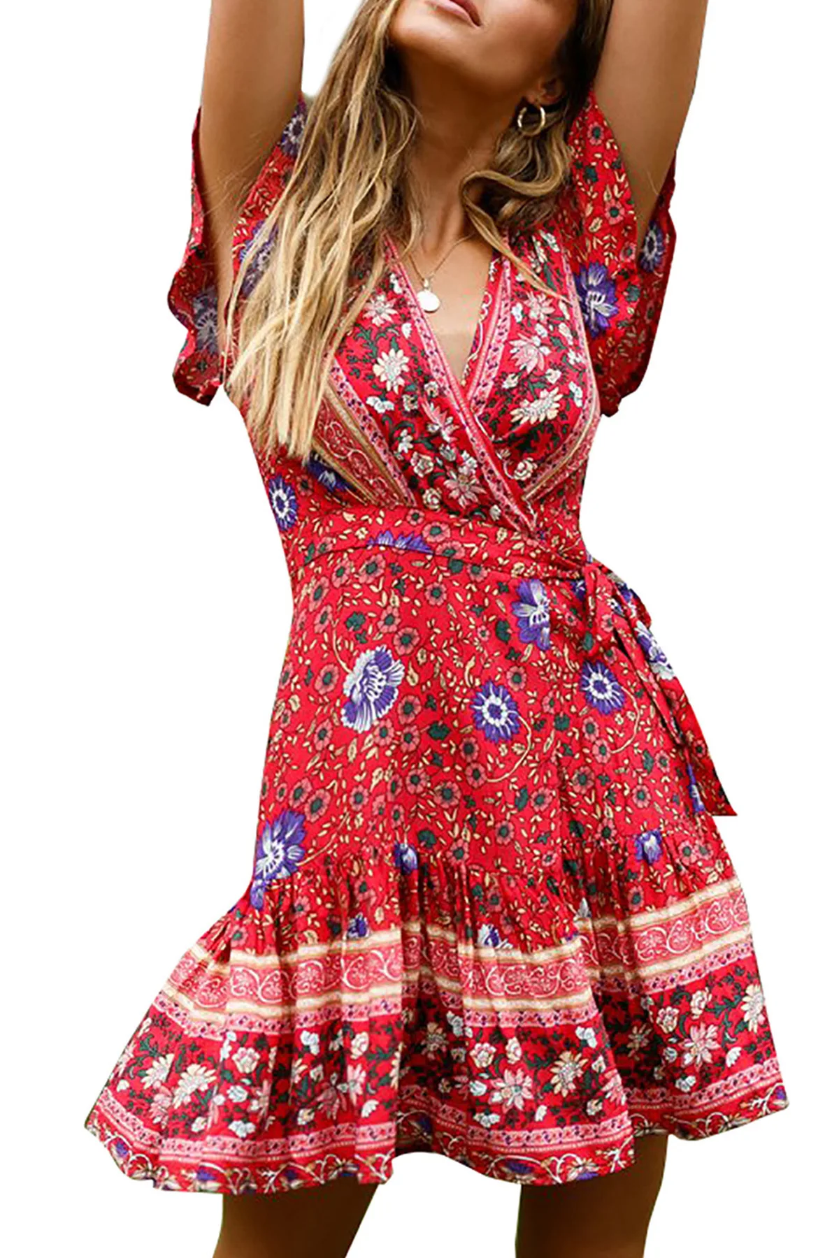 

Sleeve Floral Print Ethnic Summer Beach Female Split Stylish Style women dress Sleeveless V-Neck Spaghetti Strap Beach dress