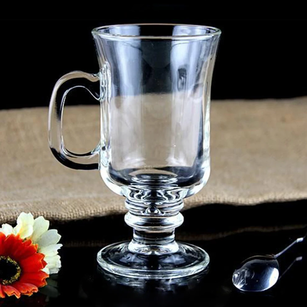 

2PCS/Lot Goblet Latte Cup Irish Coffee Cup with Handle Mug 250ML Glass Milk Tea Cup Cafe Bar Household Cups