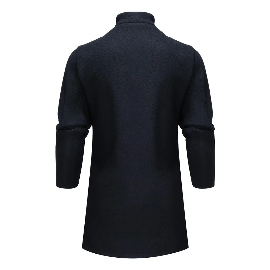 

Tide Tide Trench Coat Men Autumn Winter New Style Long Outwear Button Smart Overcoat Solid Black Coats