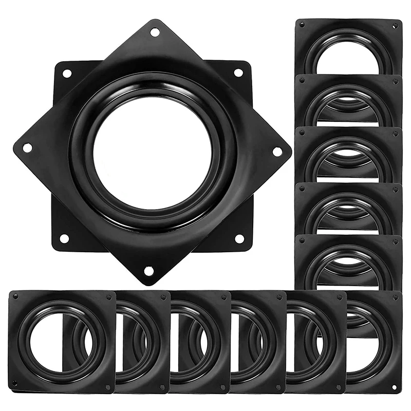 

12 Pack Black Turntable Bearings, 4 Inch Square Rotating Plate, 300 Lbs 5/16 Inch Thick Swivel Plate for DIY Lazy Susan