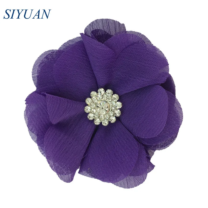 17-purple 120 шт./лот,, 6 см, ткань, шифон, цветы, стразы, на пуговицах, для девушек, на каждый день, головные уборы, свадебные аксессуары TH301 - Цвет: 17-purple