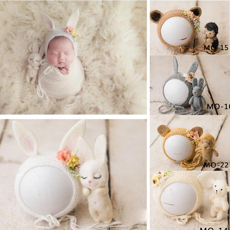 

2pcs/Set Newborn Bebe Photography Posing Props Rabbit Hat Photo prop Accessories for Studio Photography Baby Infants 0 12 Month