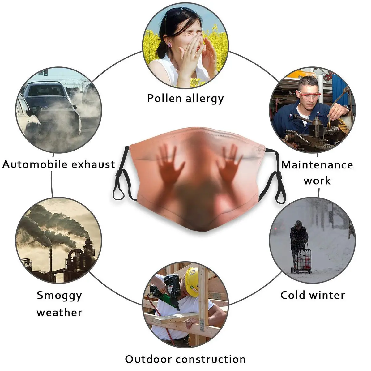 

Washable Face Breathing Mask Reusable Anti Dust Mouth Mask The Shadow Of Woman Push Behind Frosted Red Glass Mask For Adults