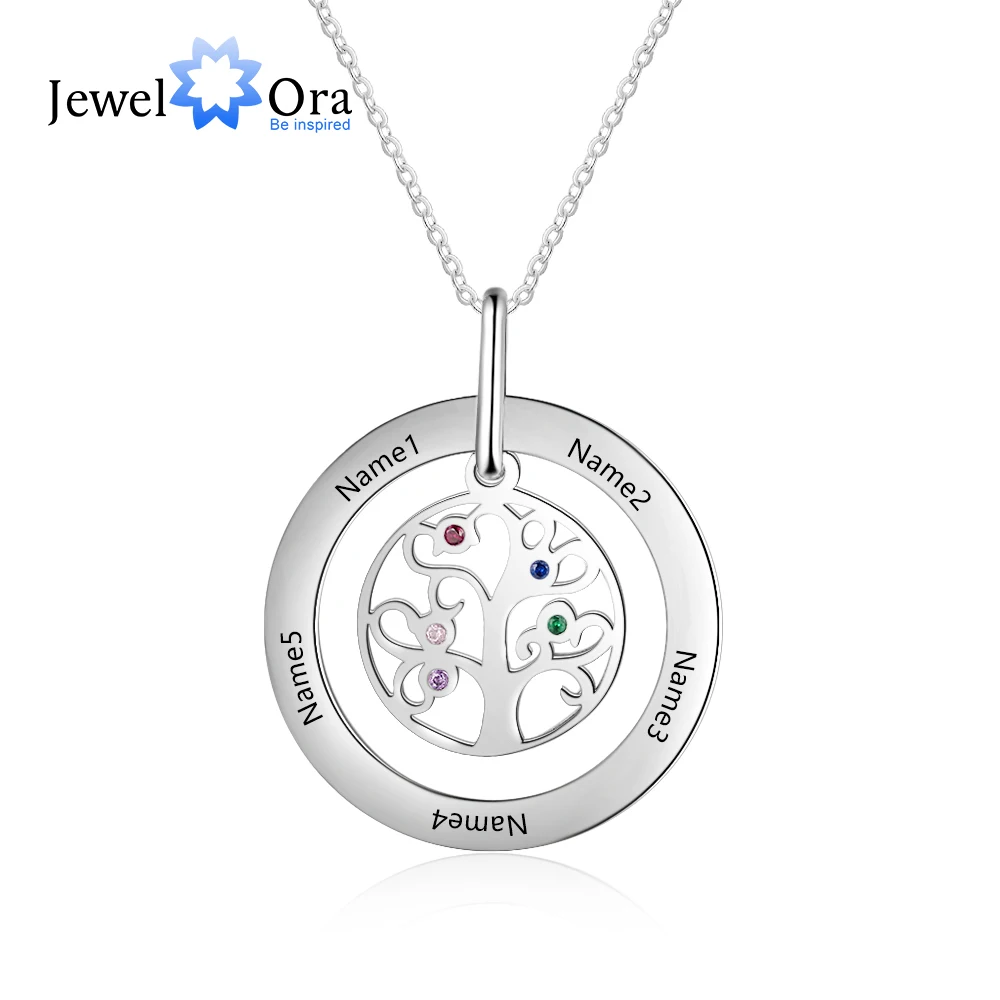 JewelOra персонализированные Дерево жизни ожерелье с зодиакальным камнем из нержавеющей стали имя кулон с гравировкой семейный подарок для мать бабушка