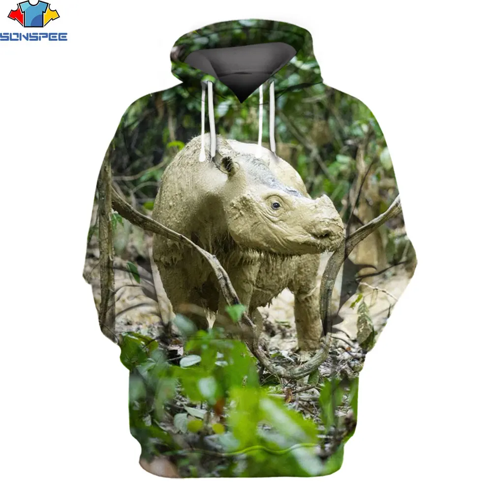 

SONSPEE 3D Painting Casual Hip-hop Men's and Women's Sweatshirt Hunting Hunter Wild Boar Rhino Rabbit 3D Printed Hooded Clothing
