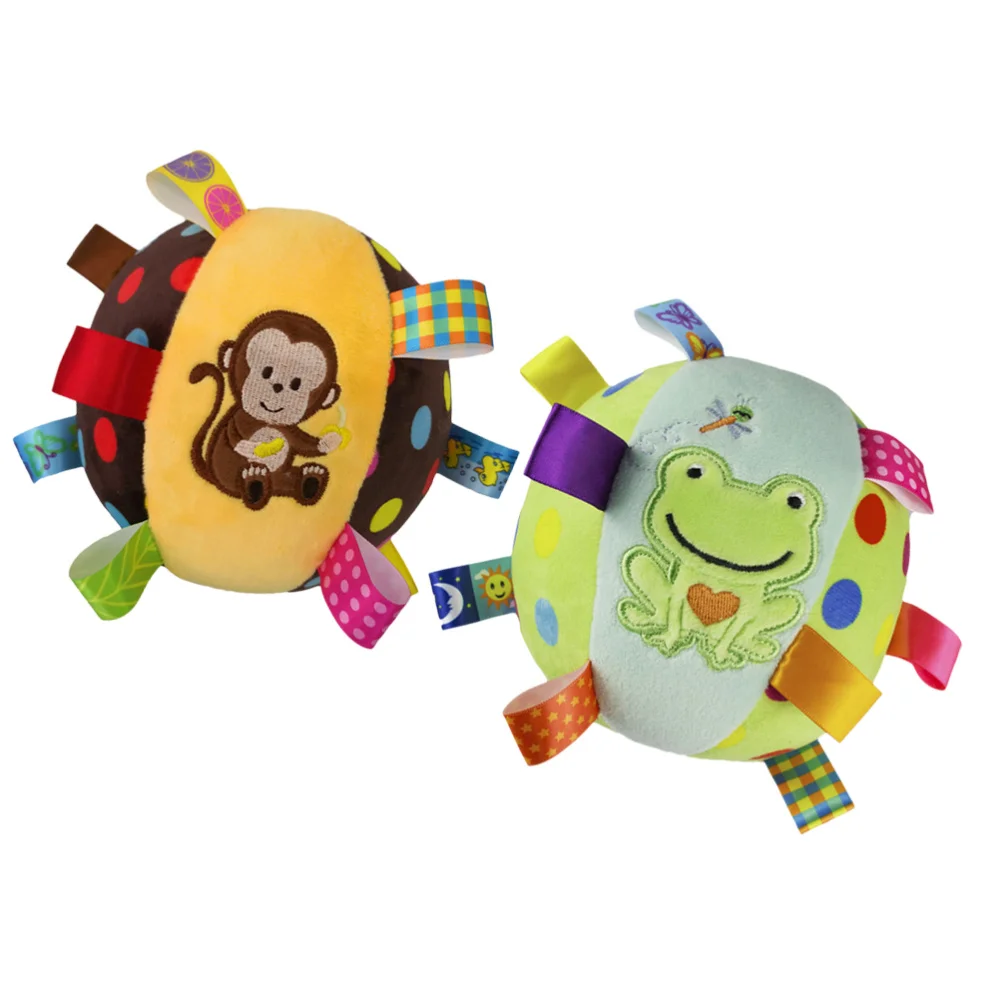 2pcs Cartoon Stuffed Animal Toy Baby Soft Plush Hand Rattle Toys Funny Doll for Infant Newborn (Monkey + Frog Pattern) |