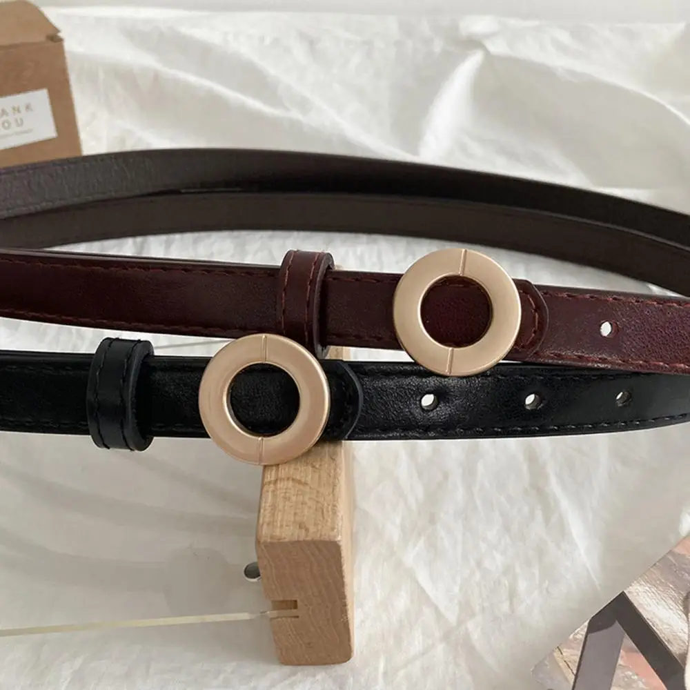 

New Men Waistband All-match Women Thin Metal Round Buckle Fake Leather Fashion Waist Belts Wholesale