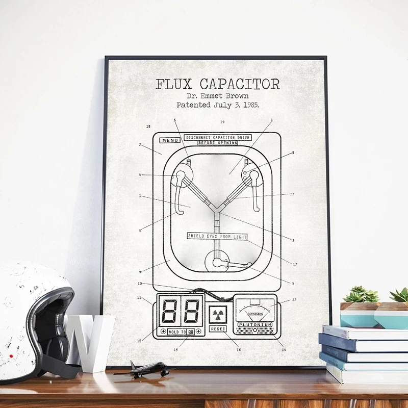

Flux Capacitor Patent Vintage Posters and Prints Wall Pictures Back to the Future Blueprint Movie Artwork Art Canvas Painting