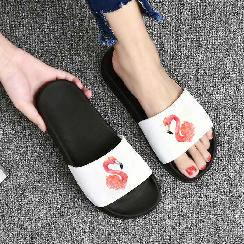 

Cute Flamingo Women Slippers shoes woman Fashion Beach Slides Flat Heels Flip Flops House Slides Shoes Non-slip Sandalias Mujer