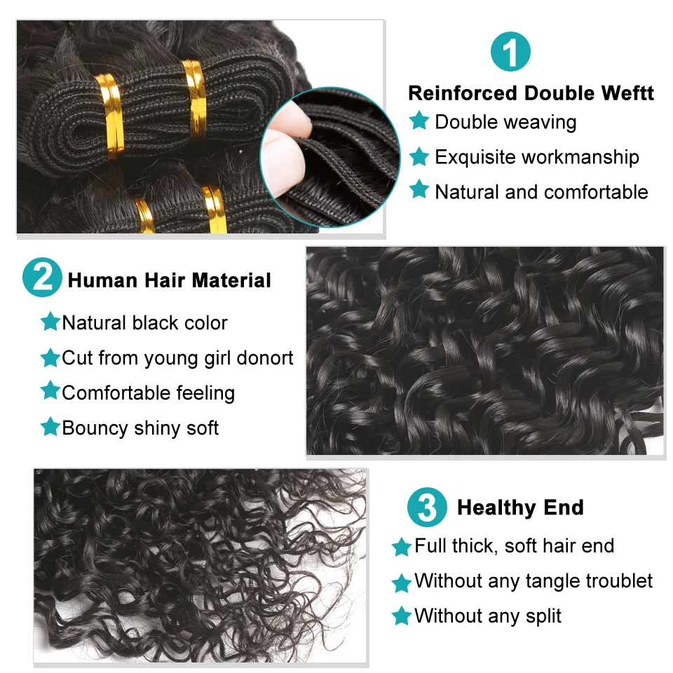 

Brazilian Human Hair Bundles Water Wave Hair Weave Bundles Natural Black Color Non-Remy Hair Chouxhou Cheveux Virgin Hair Weave