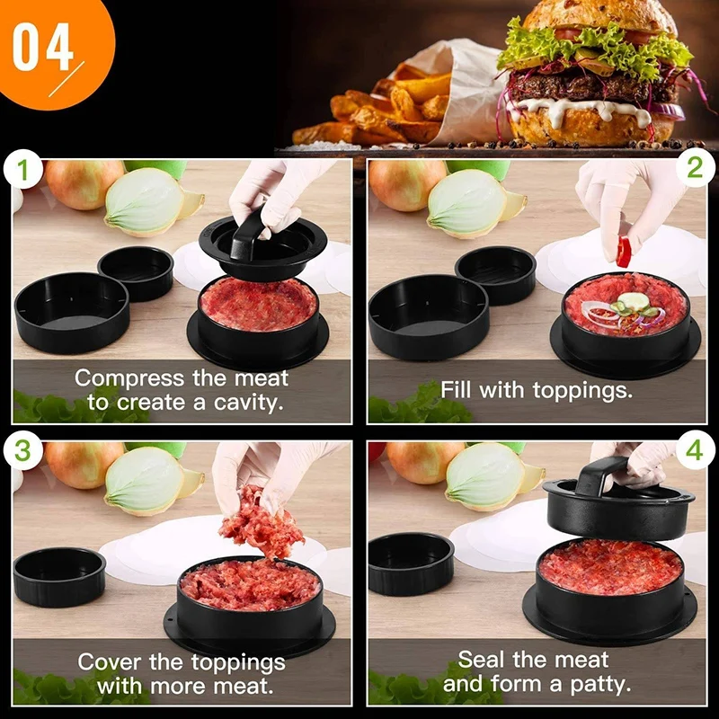 Промо акция! 2 Pack 3 в 1 Patty пресс для гамбургеров с начинкой антипригарные Слайдеры