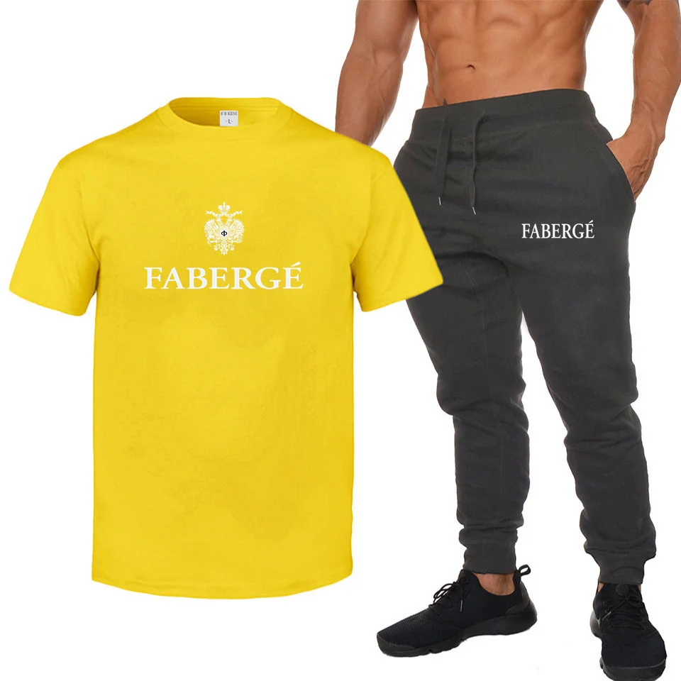 

Sports suit men's track suit top casual T-shirt men and women short-sleeved round neck T-shirt top + jogging pants 2-piece set