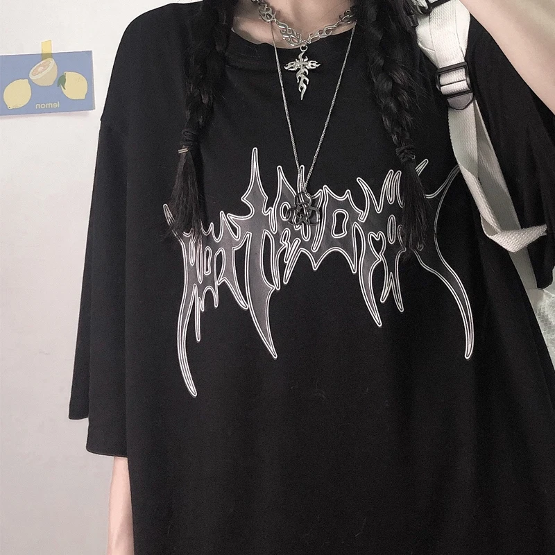 Футболка женская с коротким рукавом свободный винтажный топ буквенным принтом в