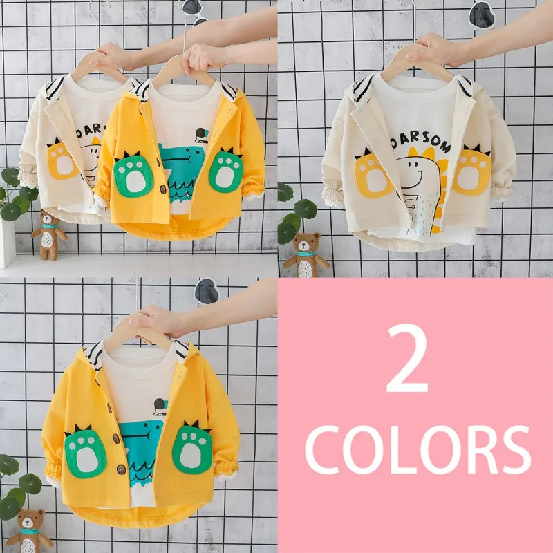 1-5T Baby Boy Clothes Boys Jacket Coat New Spring Children's Clothes Cartoon Dinosaur Pattern Hooded Tops Outwear Kids Clothes
