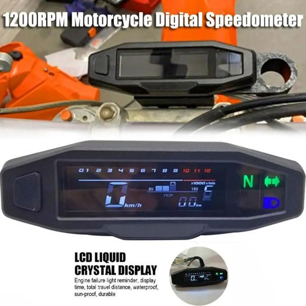 

Motorcycle LCD Digital Speedometer 1200RPM 5 Gear Oil level 12V Display Voltage Switching Motorcycle Odometer For Russian KR200
