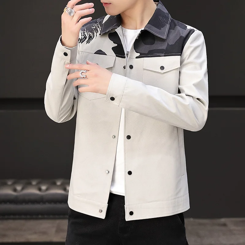 

2020 Summer New Men's Stitching Tooling Jacket Youth Handsome Stylish Slim Lapel Jacket