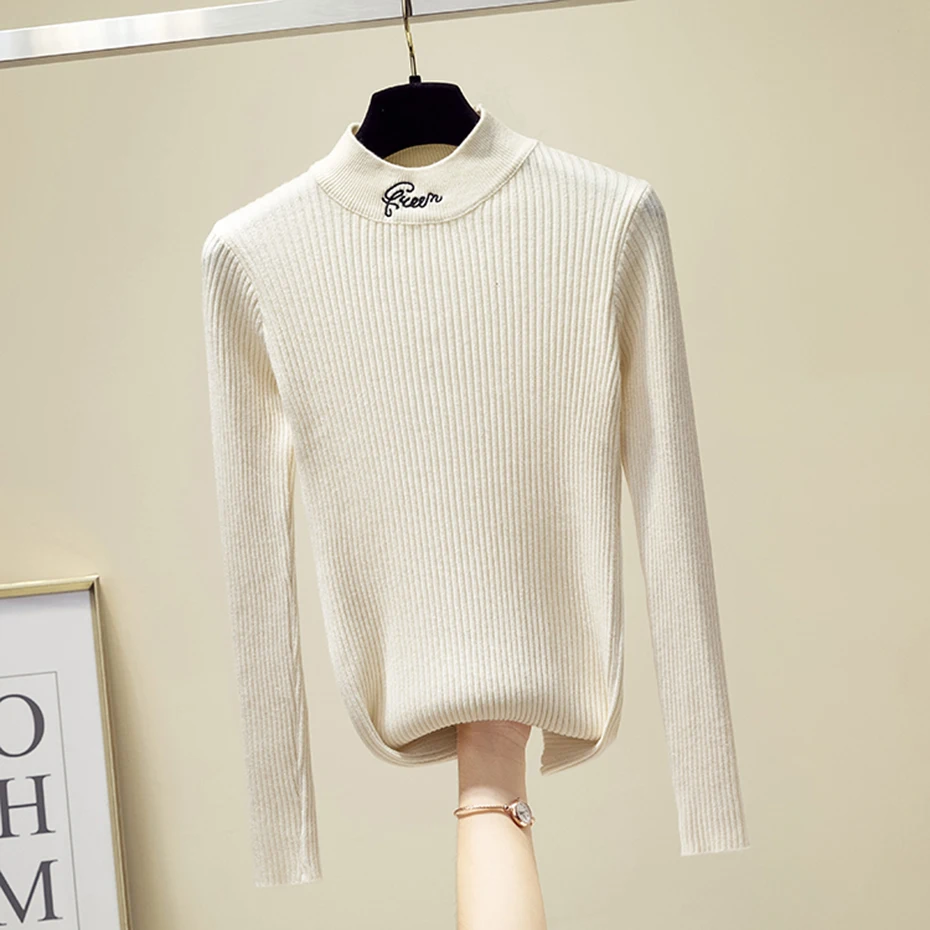 7 ярких цветов осенне-зимний новый свитер с вышитым буквенным принтом высоким