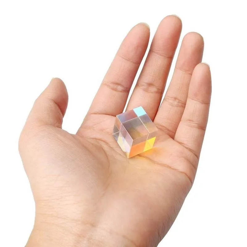 

1 Pcs Optical Glass Cube Transparent Module Toy Defective Cross Dichroic Prism Mirror Combiner Splitter Decor Early Education