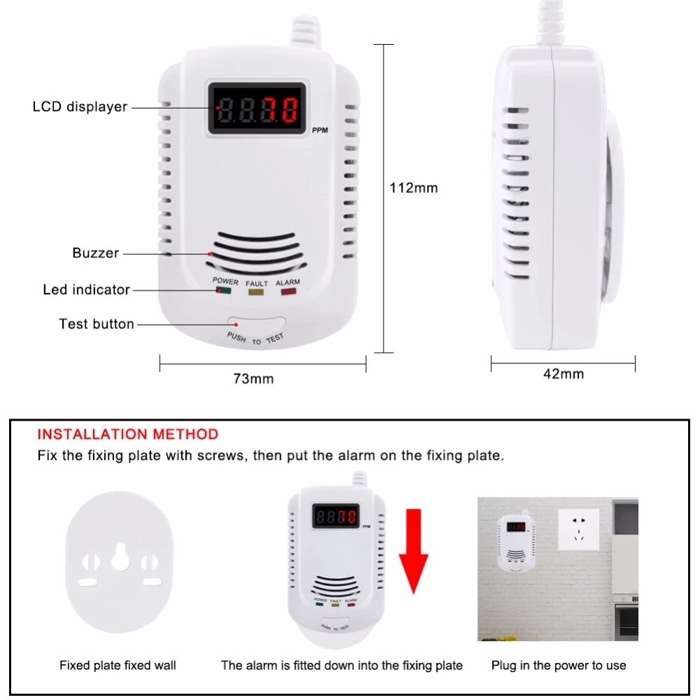 

Combustible Natural Gas Leak Detector LPG LNG Sensor High Sensitive Alarm System For Home EU Plug