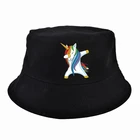 Панама с принтом единорога для женщин и мужчин, Панама с плоским верхом, поп-Кепка в стиле Харадзюку, летняя