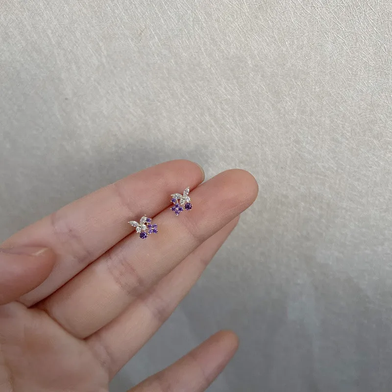 

14k Gold Plating Lavender Small Butterfly Stud Earrings for Women Korean Style INS 925 Sterling Silver Cute Studs Gift