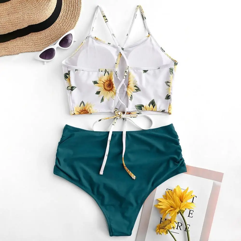 

Hot Sales Women Sexy Tow-Piece Swimsuit Sunflowers Printing Bikini Set Beachsuit Swimwear Biquini Swimming suit Swimming suit