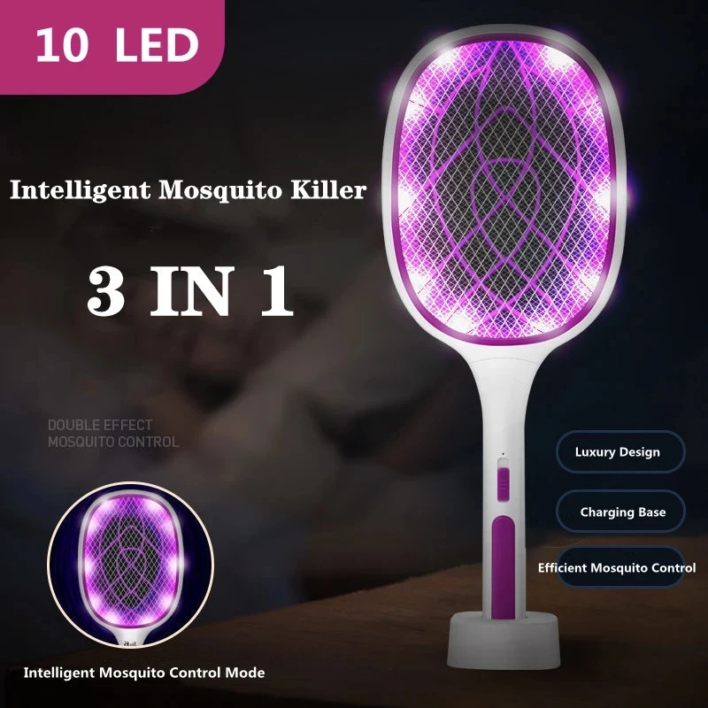 

6/10 LED Trap Mosquito Killer Lamp 3000V Electric Bug Zapper USB Rechargeable Summer Fly Swatter Trap Flies Insect Tools