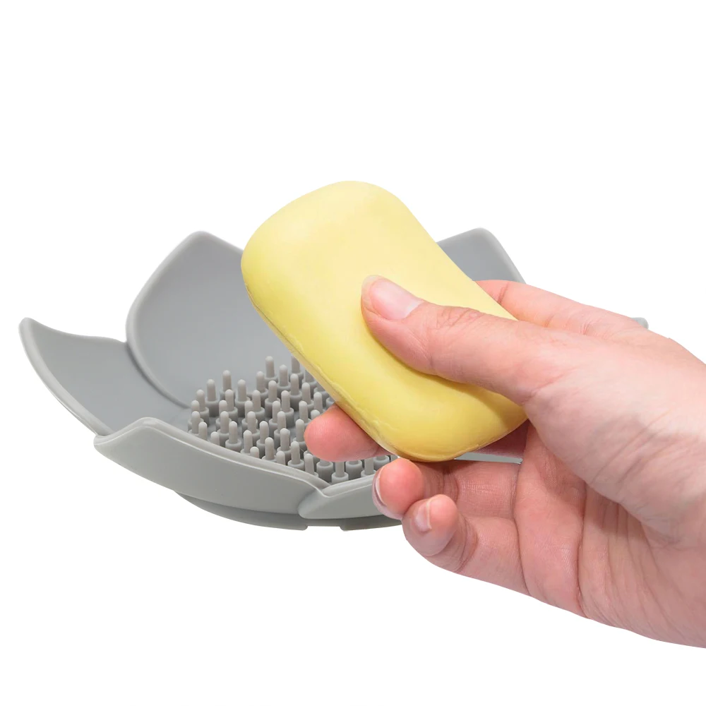 

Drain Soap Bar Lotus Shape Soap Dish Bathroom Storage Creative Silicone Waterproof